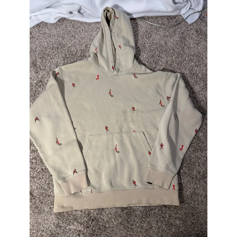 Jordan Essentials All Over Embroidered Hoodie Rattan Beige DV9392-206 Mens S